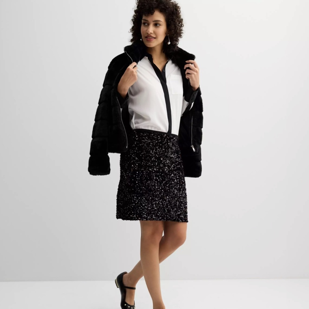 NWT Nine West Sparkling Sparkle Black Pencil Skirt XL $60